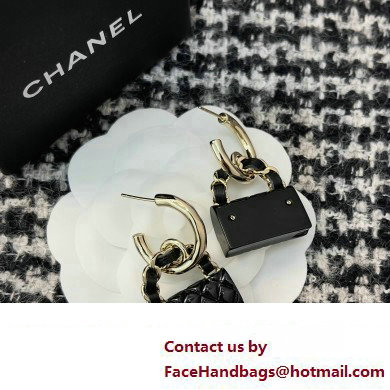 chanel Hoop Earrings in Metal, Resin  &  Calfskin. Gold,Black ABA009 2023